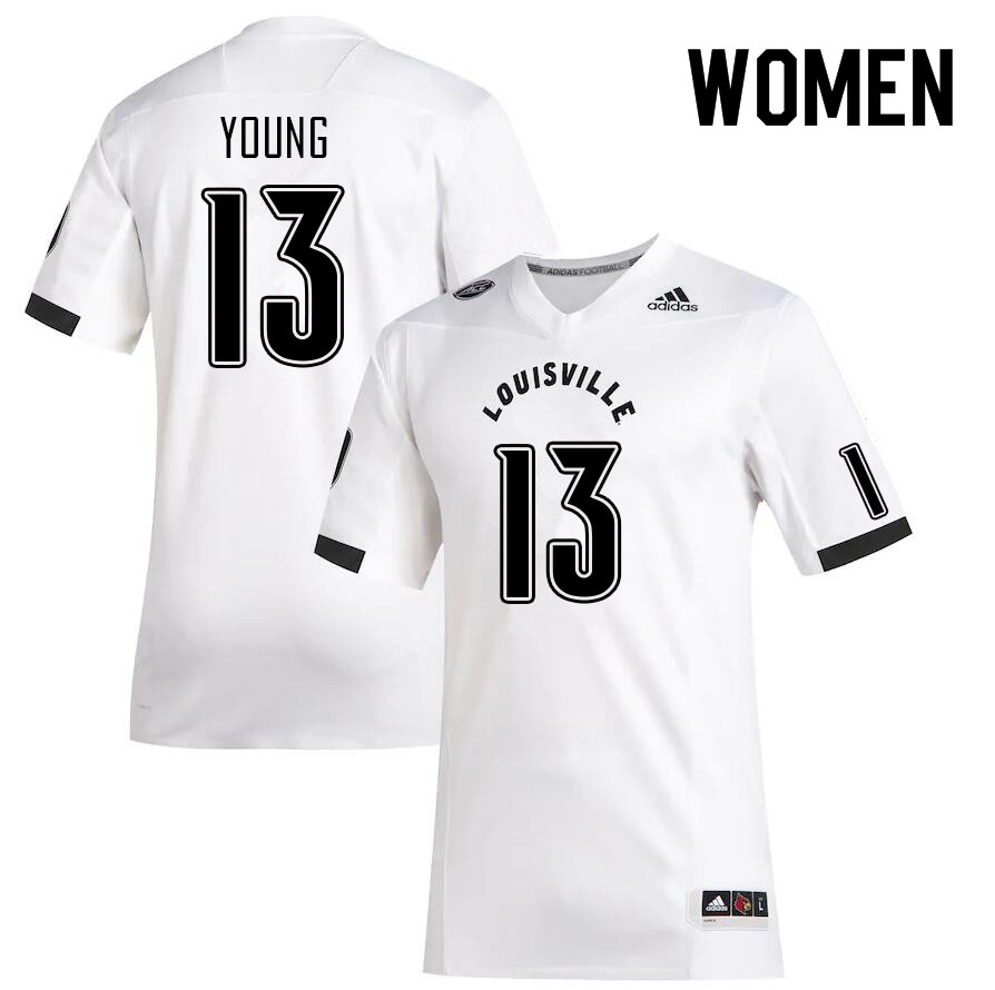 Women #13 Sam Young Louisville Cardinals College Football Jerseys Sale-White - Click Image to Close